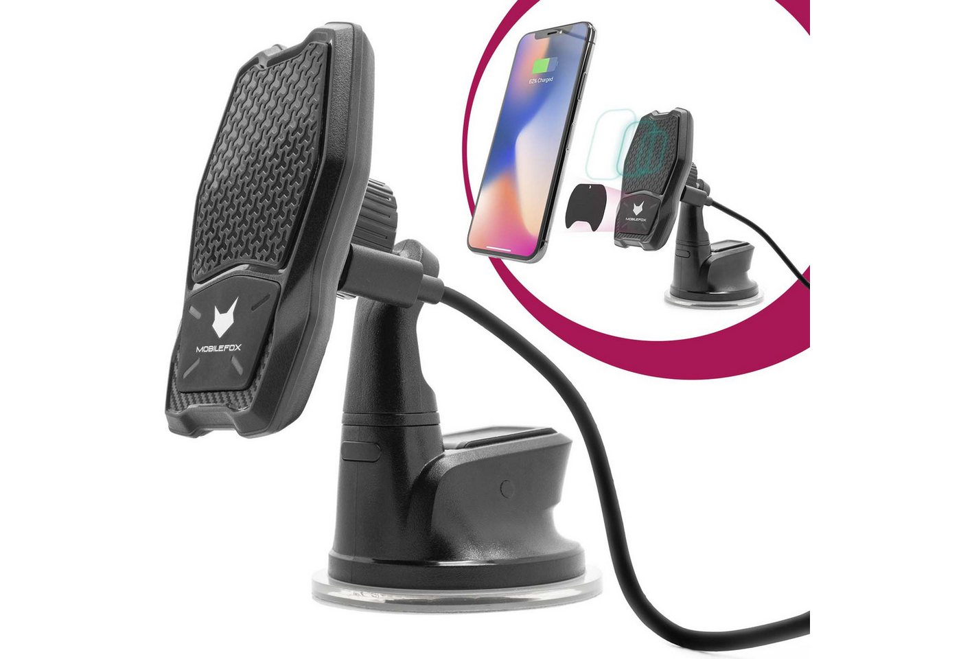 Mobilefox Qi Wireless Universal Auto Halterung Handy KFZ Halter PKW Induktiv Smartphone-Halterung Mobilefox Qi Wireless Universal Auto Halterung Handy KFZ Halter PKW Induktiv Smartphone-Halterung von Mobilefox