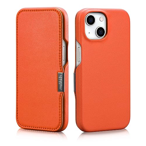 Mobiskin Hülle für iPhone 15 (6,1 Zoll), Handyhülle mit Leder, Case kompatibel mit MagSafe, Schutzhülle, Handy-Tasche, Slim Cover, dünn, Orange von Mobiskin