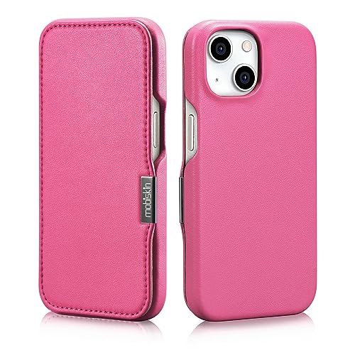 Mobiskin Hülle für iPhone 15 (6,1 Zoll), Handyhülle mit Leder, Case kompatibel mit MagSafe, Schutzhülle, Handy-Tasche, Slim Cover, dünn, Pink von Mobiskin