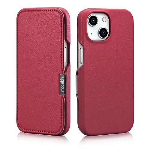 Mobiskin Hülle für iPhone 15 (6,1 Zoll), Handyhülle mit Leder, Case kompatibel mit MagSafe, Schutzhülle, Handy-Tasche, Slim Cover, dünn, Rot von Mobiskin