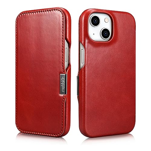 Mobiskin Hülle für iPhone 15 (6,1 Zoll), Handyhülle mit Leder, Case kompatibel mit MagSafe, Schutzhülle, Handy-Tasche, Slim Cover, dünn, Vintage Rot von Mobiskin