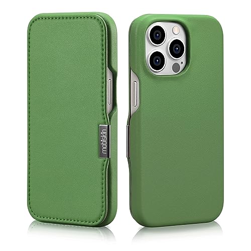 Mobiskin Hülle für iPhone 15 PRO (6,1 Zoll), Handyhülle mit Leder, Case kompatibel mit MagSafe, Schutzhülle, Handy-Tasche, Slim Cover, dünn, Grün von Mobiskin