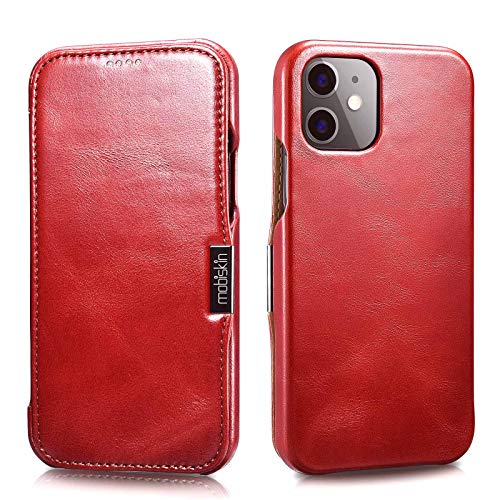 Mobiskin Hülle kompatibel mit Apple iPhone 12 Mini (5,4 Zoll), Handyhülle mit echtem Leder, Case, Schutzhülle, dünne Handy-Tasche, Slim Cover, Vintage Rot von Mobiskin