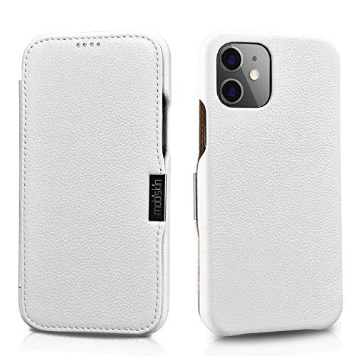 Mobiskin Hülle kompatibel mit Apple iPhone 12 Mini (5,4 Zoll), Handyhülle mit echtem Leder, Case, Schutzhülle, dünne Handy-Tasche, Slim Cover, Weiß von Mobiskin