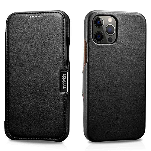 Mobiskin Hülle kompatibel mit Apple iPhone 12 PRO MAX (6,7 Zoll), Handyhülle mit echtem Leder, Case, Schutzhülle, dünne Handy-Tasche, Slim Cover, Schwarz von Mobiskin