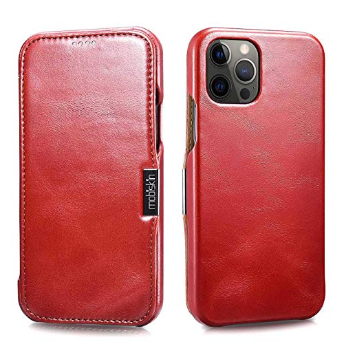 Mobiskin Hülle kompatibel mit Apple iPhone 12 PRO MAX (6,7 Zoll), Handyhülle mit echtem Leder, Case, Schutzhülle, dünne Handy-Tasche, Slim Cover, Vintage Rot von Mobiskin