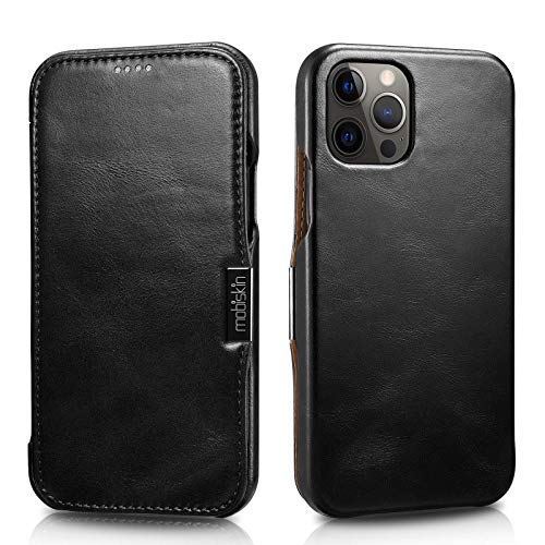 Mobiskin Hülle kompatibel mit Apple iPhone 12 PRO MAX (6,7 Zoll), Handyhülle mit echtem Leder, Case, Schutzhülle, dünne Handy-Tasche, Slim Cover, Vintage Schwarz von Mobiskin
