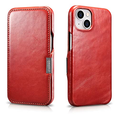 Mobiskin Hülle kompatibel mit Apple iPhone 13 (6,1 Zoll), Handyhülle mit echtem Leder, Case, Schutzhülle, dünne Handy-Tasche, Slim Cover, Vintage Rot von Mobiskin