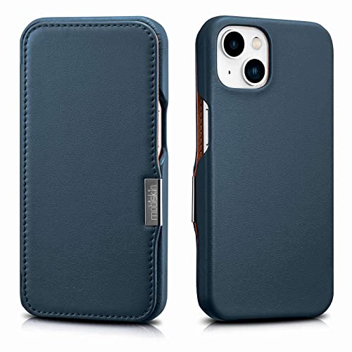 Mobiskin Hülle kompatibel mit Apple iPhone 13 Mini (5,4 Zoll), Handyhülle mit echtem Leder, Case, Schutzhülle, dünne Handy-Tasche, Slim Cover, Blau von Mobiskin