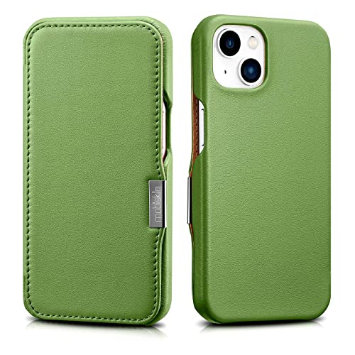 Mobiskin Hülle kompatibel mit Apple iPhone 13 Mini (5,4 Zoll), Handyhülle mit echtem Leder, Case, Schutzhülle, dünne Handy-Tasche, Slim Cover, Grün von Mobiskin