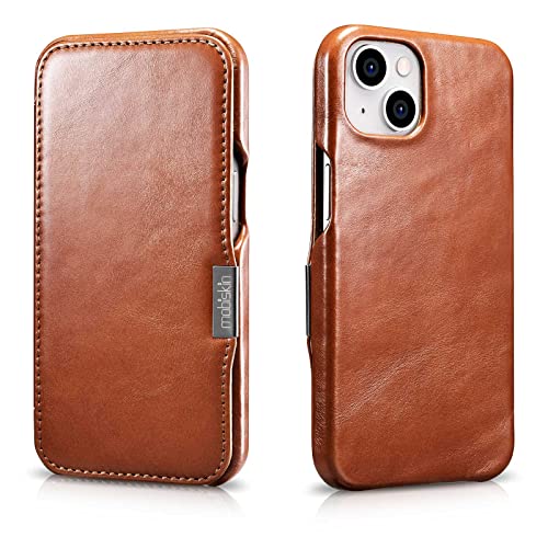 Mobiskin Hülle kompatibel mit Apple iPhone 13 Mini (5,4 Zoll), Handyhülle mit echtem Leder, Case, Schutzhülle, dünne Handy-Tasche, Slim Cover, Vintage Braun von Mobiskin