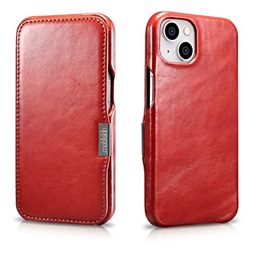 Mobiskin Hülle kompatibel mit Apple iPhone 13 Mini (5,4 Zoll), Handyhülle mit echtem Leder, Case, Schutzhülle, dünne Handy-Tasche, Slim Cover, Vintage Rot von Mobiskin