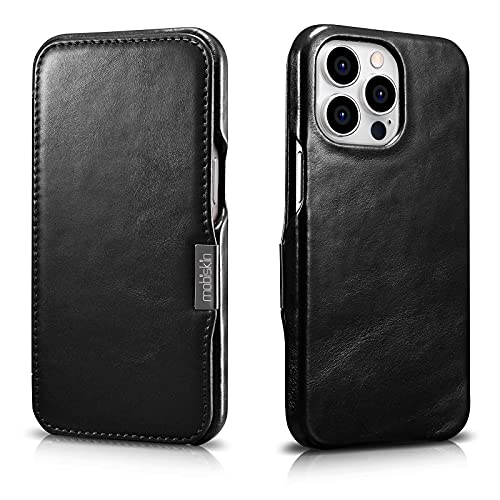 Mobiskin Hülle kompatibel mit Apple iPhone 13 PRO (6,1 Zoll), Handyhülle mit echtem Leder, Case, Schutzhülle, dünne Handy-Tasche, Slim Cover, Vintage Schwarz von Mobiskin