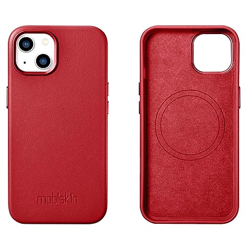 Mobiskin Hülle kompatibel mit Apple iPhone 14 (6,1 Zoll), Handyhülle mit echtem Leder, Case, Schutzhülle, dünne Handytasche, Slim Cover, Rot von Mobiskin