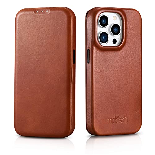 Mobiskin Hülle kompatibel mit Apple iPhone 14 PRO (6,1 Zoll), Handyhülle mit echtem Leder, Case, Schutzhülle, dünne Handy-Tasche, Slim Cover, Vintage Braun von Mobiskin