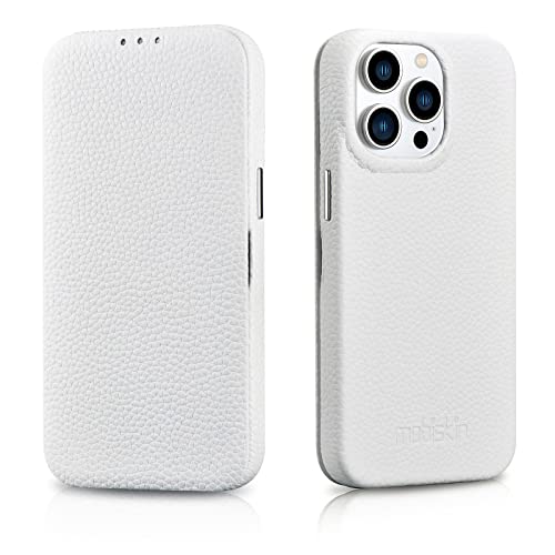 Mobiskin Hülle kompatibel mit Apple iPhone 14 PRO (6,1 Zoll), Handyhülle mit echtem Leder, Case, Schutzhülle, dünne Handy-Tasche, Slim Cover, Weiß von Mobiskin