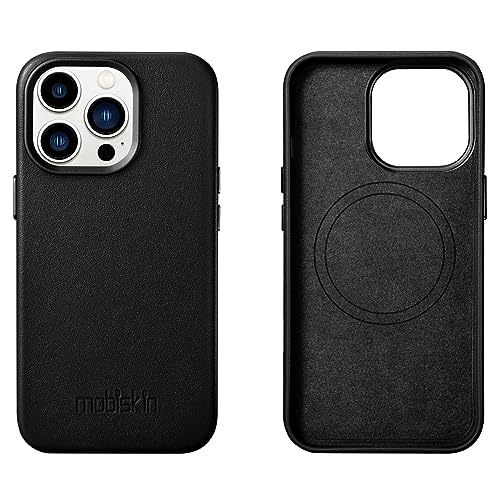 Mobiskin Hülle kompatibel mit Apple iPhone 14 PRO (6,1 Zoll), Handyhülle mit echtem Leder, Case, Schutzhülle, dünne Handytasche, Slim Cover, Schwarz von Mobiskin