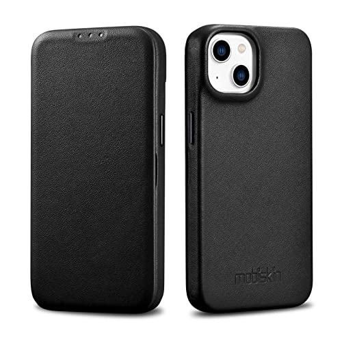 Mobiskin Hülle kompatibel mit Apple iPhone 14 Plus (6,7 Zoll), Handyhülle mit echtem Leder, Case, Schutzhülle, dünne Handy-Tasche, Slim Cover, Schwarz von Mobiskin