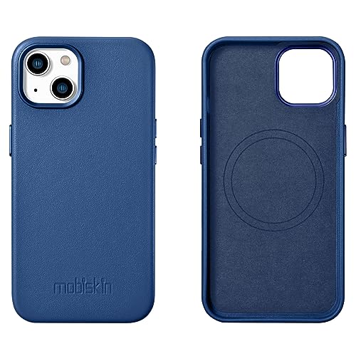 Mobiskin Hülle kompatibel mit Apple iPhone 14 Plus (6,7 Zoll), Handyhülle mit echtem Leder, Case, Schutzhülle, dünne Handytasche, Slim Cover, Blau von Mobiskin