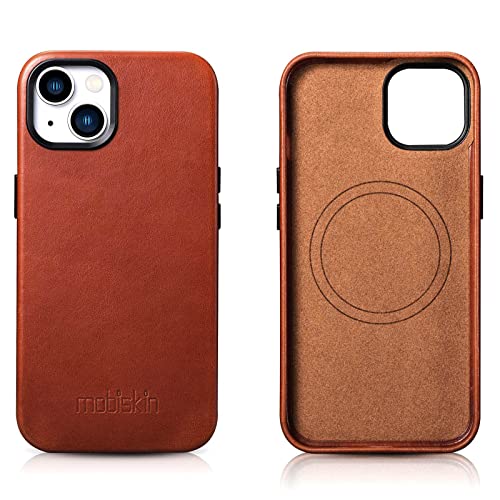 Mobiskin Hülle kompatibel mit Apple iPhone 14 Plus (6,7 Zoll), Handyhülle mit echtem Leder, Case, Schutzhülle, dünne Handytasche, Slim Cover, Braun Vintage von Mobiskin