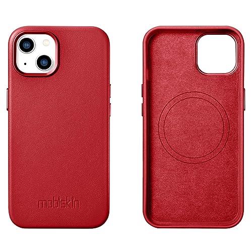 Mobiskin Hülle kompatibel mit Apple iPhone 14 Plus (6,7 Zoll), Handyhülle mit echtem Leder, Case, Schutzhülle, dünne Handytasche, Slim Cover, Rot von Mobiskin