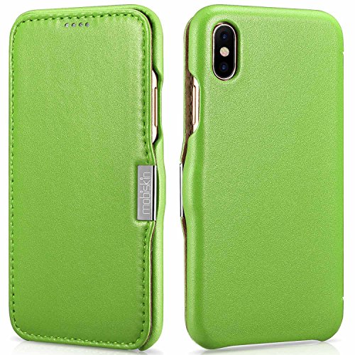 Mobiskin Hülle kompatibel mit Apple iPhone X (5,8 Zoll), Handyhülle mit echtem Leder, Case, Schutzhülle, dünne Handy-Tasche, Slim Cover, Grün von Mobiskin