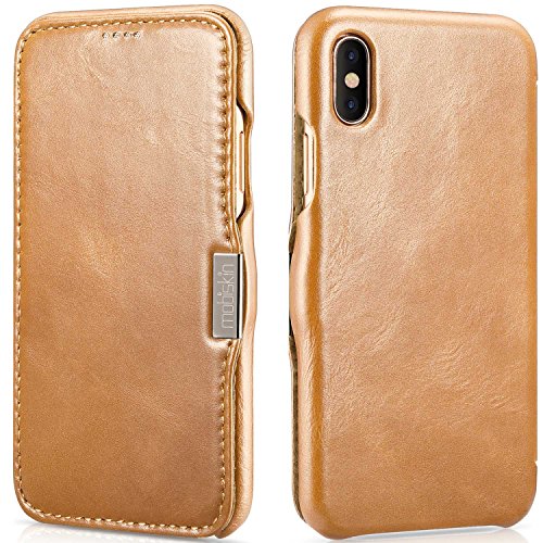 Mobiskin Hülle kompatibel mit Apple iPhone X (5,8 Zoll), Handyhülle mit echtem Leder, Case, Schutzhülle, dünne Handy-Tasche, Slim Cover, Vintage Hell-Braun von Mobiskin