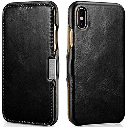 Mobiskin Hülle kompatibel mit Apple iPhone X (5,8 Zoll), Handyhülle mit echtem Leder, Case, Schutzhülle, dünne Handy-Tasche, Slim Cover, Vintage Schwarz von Mobiskin