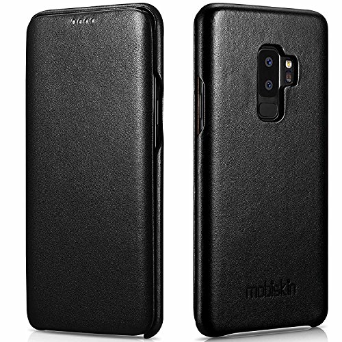 Mobiskin Hülle passend für Samsung Galaxy S9+ / SM-G965 / S9 Plus, Handyhülle mit echtem Leder, Case, Schutzhülle, dünne Handy-Tasche, Slim Cover, Schwarz von Mobiskin