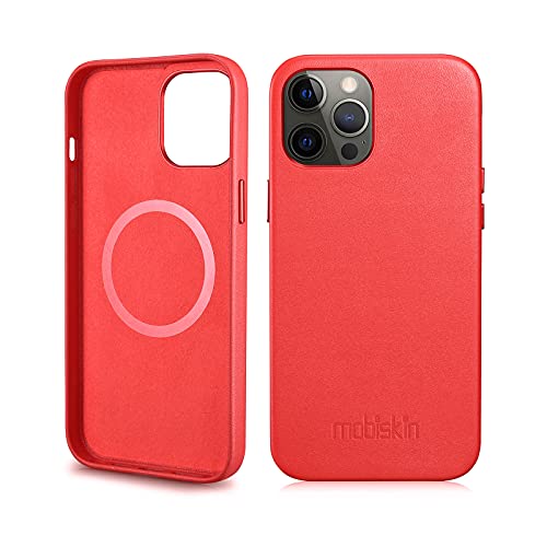 Mobiskin Hülle passend für iPhone 12 und passend für iPhone 12 PRO (6,1 Zoll), Handyhülle mit echtem Leder, Case, Schutzhülle, dünne Handy-Tasche, Slim Back-Cover, Rot von Mobiskin