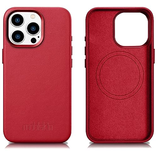 Mobiskin Hülle passend für iPhone 15 PRO (6,1 Zoll), Handyhülle mit Leder, Case kompatibel mit MagSafe, Schutzhülle, Handytasche, Slim Cover, dünn, Rot von Mobiskin