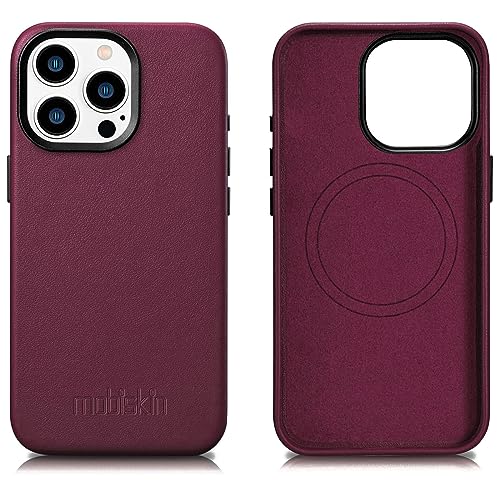 Mobiskin Hülle passend für iPhone 15 PRO (6,1 Zoll), Handyhülle mit Leder, Case kompatibel mit MagSafe, Schutzhülle, Handytasche, Slim Cover, dünn, Wein-Rot von Mobiskin