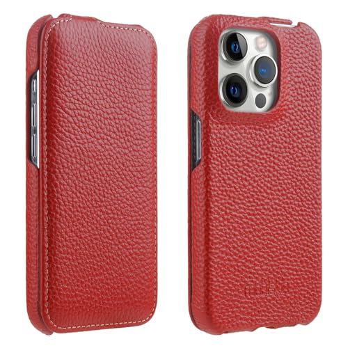 Mobiskin Hülle passend für iPhone 15 PRO (6,1 Zoll), Handyhülle mit beschichtetem Leder, Flip Case, Schutzhülle, Handy-Tasche, Slim Cover, dünn, Rot von Mobiskin