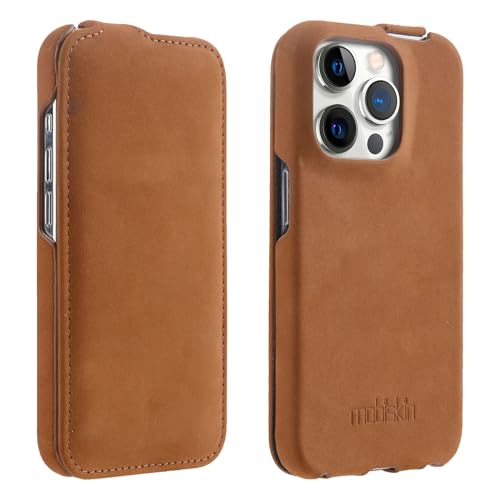 Mobiskin Hülle passend für iPhone 15 PRO (6,1 Zoll), Handyhülle mit echtem Leder, Flip Case, Schutzhülle, Handy-Tasche, Slim Cover, dünn, Vintage Braun von Mobiskin