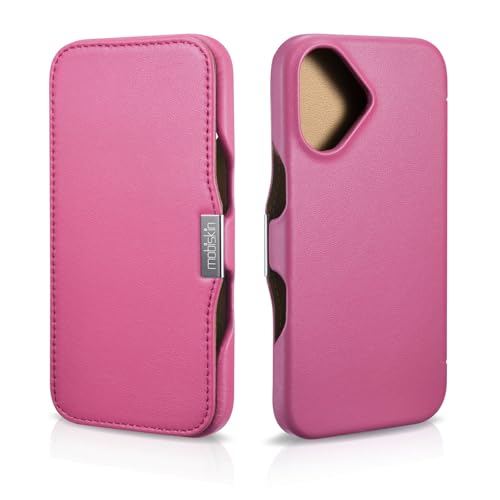 Mobiskin Hülle passend für iPhone 16 (6,1 Zoll), Handyhülle mit Leder, Case kompatibel mit MagSafe, Schutzhülle, Handy-Tasche, Slim Cover, dünn, Pink von Mobiskin