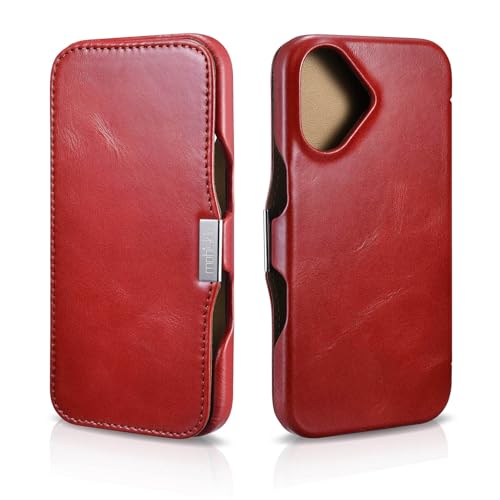 Mobiskin Hülle passend für iPhone 16 (6,1 Zoll), Handyhülle mit Leder, Case kompatibel mit MagSafe, Schutzhülle, Handy-Tasche, Slim Cover, dünn, Rot Vintage von Mobiskin
