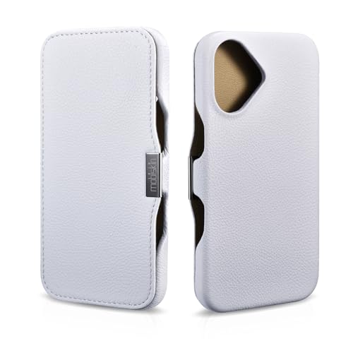 Mobiskin Hülle passend für iPhone 16 (6,1 Zoll), Handyhülle mit Leder, Case kompatibel mit MagSafe, Schutzhülle, Handy-Tasche, Slim Cover, dünn, Weiß von Mobiskin
