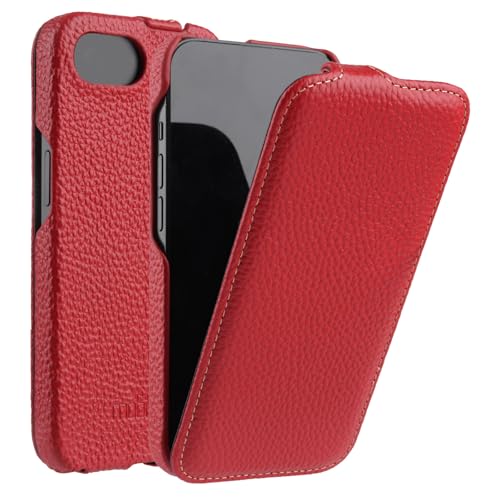 Mobiskin Hülle passend für iPhone 16E (6,1 Zoll), Handyhülle mit beschichtetem Leder, Flip Case kompatibel mit MagSafe, Schutzhülle, Handy-Tasche, Slim Cover, dünn, Rot von Mobiskin