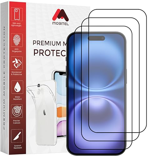 Mobitel 3 Pack Full Coverage Displayschutzfolie für iPhone 16 Plus 9H Härte 6,7 Zoll Panzerglas Hüllenfreundlich Schutzfolie, Anti-Kratzen, Anti-Bläschen mit Einfache Installation Mobitel 3 Pack Full Coverage Displayschutzfolie für iPhone 16 Plus 9H Härte 6,7 Zoll Panzerglas Hüllenfreundlich Schutzfolie, Anti-Kratzen, Anti-Bläschen mit Einfache Installation von Mobitel
