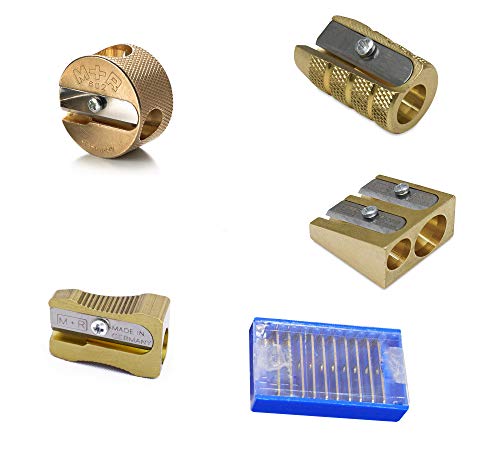 KOMPLETT-SET 4 Stile von Mobius + Ruppert (M+R) Messing-Anspitzer + 10 Ersatzklingen - Beste der Welt - Made in Germany von Mobius & Ruppert