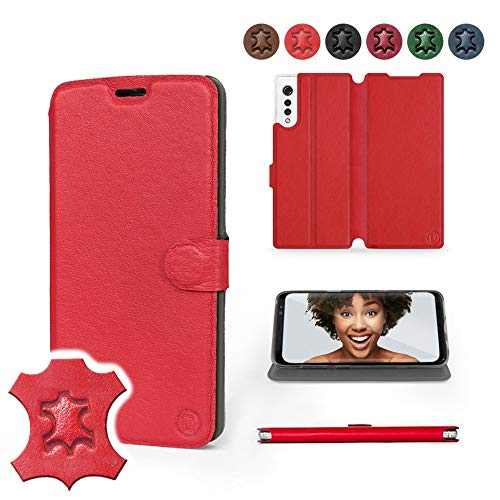 Mobiwear | Echt Lederhülle | Kompatibel mit LG Velvet, Made in EU handyhülle, Slim Leather Case, Premium Flip Schutzhülle, Transparent TPU Silicon, Book Style, Tasche - Rotes Leder von Mobiwear