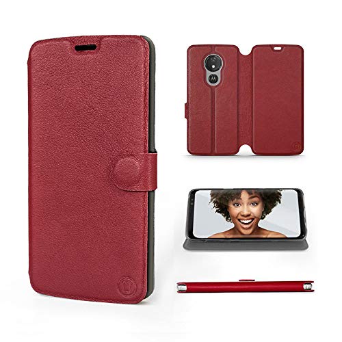 Mobiwear | Echt Lederhülle | Kompatibel mit Motorola Moto G7 Power, Made in EU handyhülle, Slim Leather Case, Premium Flip Schutzhülle, Transparent TPU Silicon, Book Style, Tasche - Dunkelrotes Leder von MOBIWEAR