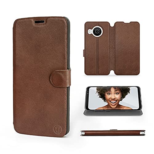 Mobiwear | Echt Lederhülle | Kompatibel mit Nokia X10, Made in EU handyhülle, Slim Leather Case, Premium Flip Schutzhülle, Transparent TPU Silicon, Book Style, Tasche - Braunes Leder von Mobiwear