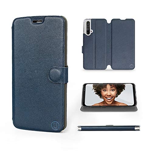 Mobiwear | Echt Lederhülle | Kompatibel mit Realme X3 SuperZoom, Made in EU handyhülle, Slim Leather Case, Premium Flip Schutzhülle, Transparent TPU Silicon, Book Style, Tasche - Blaues Leder von Mobiwear