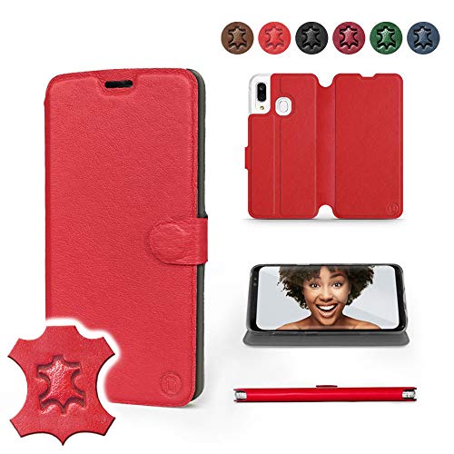 Mobiwear | Echt Lederhülle | Kompatibel mit Samsung Galaxy A40, Made in EU handyhülle, Slim Leather Case, Premium Flip Schutzhülle, Transparent TPU Silicon, Book Style, Tasche - Rotes Leder Mobiwear | Echt Lederhülle | Kompatibel mit Samsung Galaxy A40, Made in EU handyhülle, Slim Leather Case, Premium Flip Schutzhülle, Transparent TPU Silicon, Book Style, Tasche - Rotes Leder von MOBIWEAR