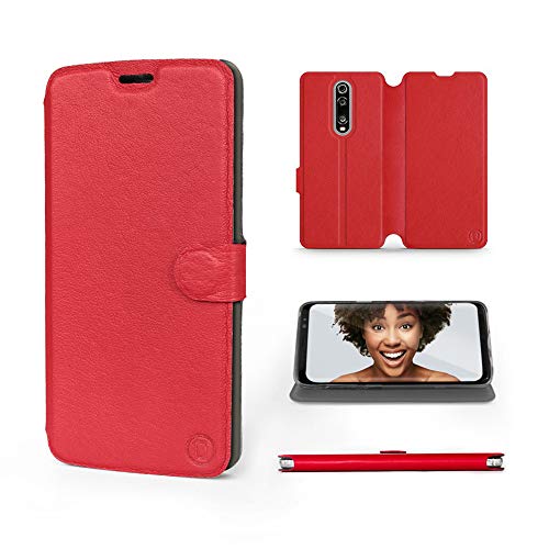 Mobiwear | Echt Lederhülle | Kompatibel mit Xiaomi Mi 9T Pro, Made in EU handyhülle, Slim Leather Case, Premium Flip Schutzhülle, Transparent TPU Silicon, Book Style, Tasche - Rotes Leder von Mobiwear