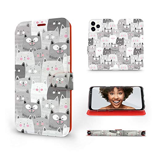 Mobiwear | Slim FLIP Case | Kompatibel mit Apple iPhone 11 Pro Max, Made in EU handyhülle, Premium Schutzhülle, Transparent TPU Silicon, Book Style Hülle, Tasche - Graue Katzen von MOBIWEAR