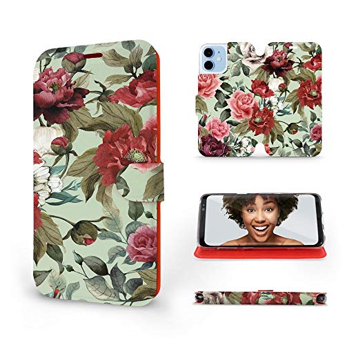 Mobiwear | Slim FLIP Case | Kompatibel mit Apple iPhone 12 Mini, Made in EU handyhülle, Premium Schutzhülle, Transparent TPU Silicon, Book Style Hülle, Tasche - Blumen von Mobiwear