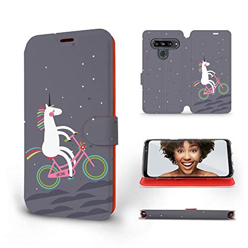 Mobiwear | Slim FLIP Case | Kompatibel mit LG G8s ThinQ, Made in EU handyhülle, Premium Schutzhülle, Transparent TPU Silicon, Book Style Hülle, Tasche - Einhorn auf dem Fahrrad von Mobiwear