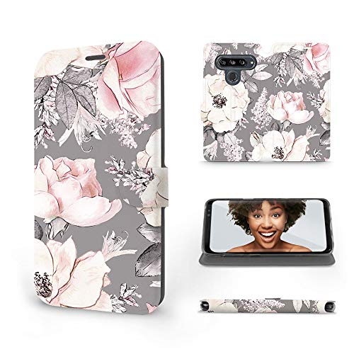 MOBIWEAR | Slim FLIP Case | Kompatibel mit LG G8s ThinQ, Made in EU handyhülle, Premium Schutzhülle, Transparent TPU Silicon, Book Style Hülle, Tasche - Pink Pastel Blumen von MOBIWEAR